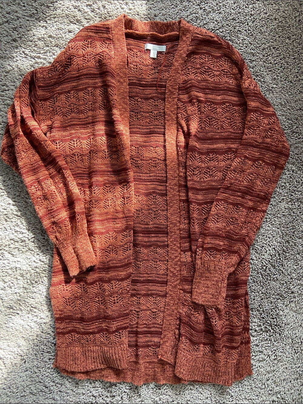 LC Lauren Conrad Maroon Crochet Duster Sweater